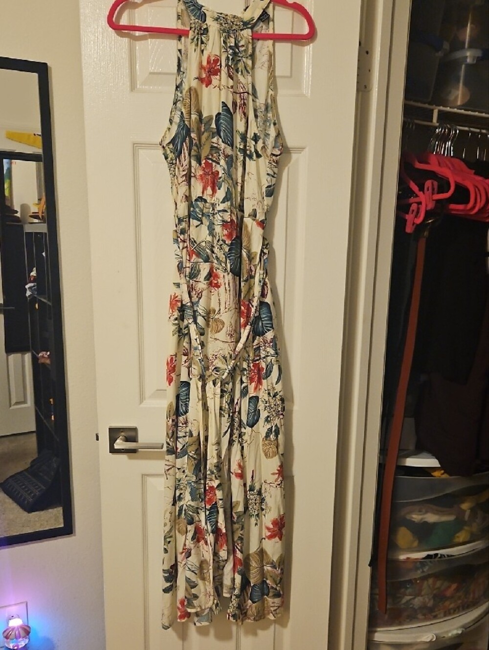 Laundry By Shelli Segal Cream Halter Maxi Dress with Green & Coral Floral Print - Picture 2 of 2